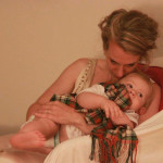 The author with her son Henry wrapped in the MacDuff tartan. 